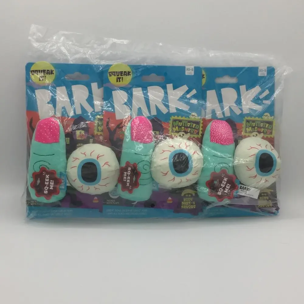 Bark Spooky Dog Toys Body Parts Eyeball Finger Squeaker Lot NWT XS-S